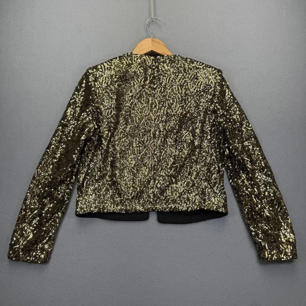 The Kooples Womens Gold Sequin Cropped Jacket FVES29037KW24 Size 2 NEW $425